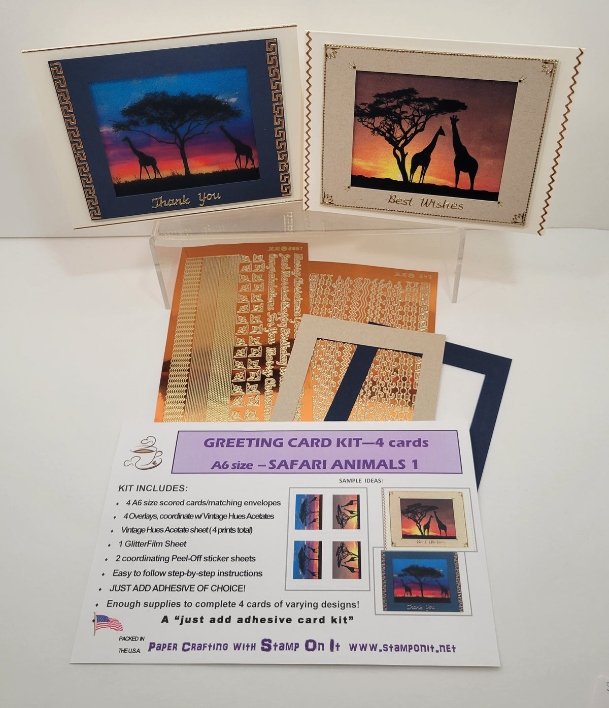 GlitterFilm and Vintage Hue 4 Card Kit Safari Animals 1