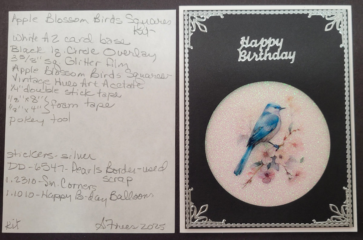 GlitterFilm and Vintage Hue 12 Card Kit Apple Blossom Bird Squares