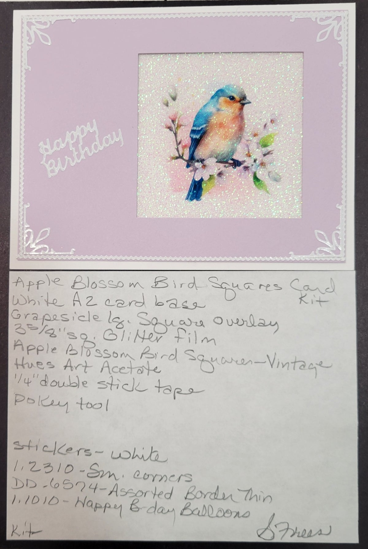 GlitterFilm and Vintage Hue 12 Card Kit Apple Blossom Bird Squares