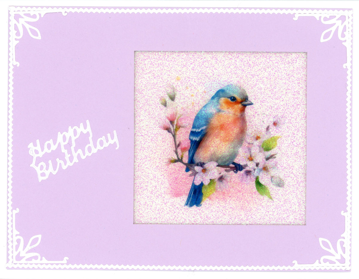 GlitterFilm and Vintage Hue 12 Card Kit Apple Blossom Bird Squares