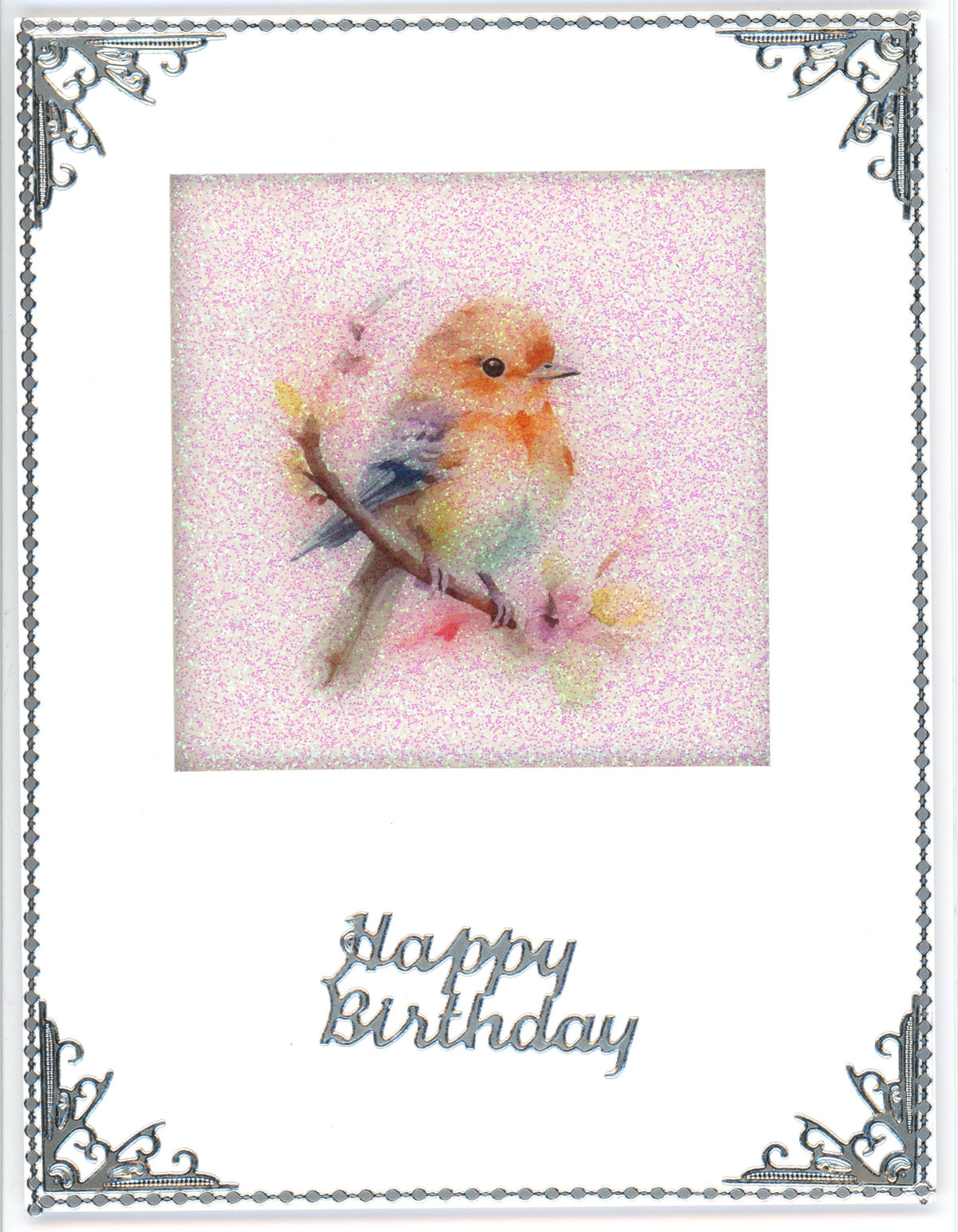 GlitterFilm and Vintage Hue 12 Card Kit Apple Blossom Bird Squares
