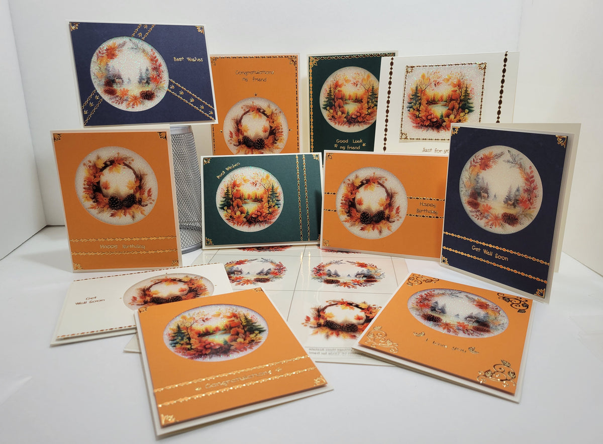 GlitterFilm and Vintage Hue 12 Card Kit Autumn Leaves Rounds