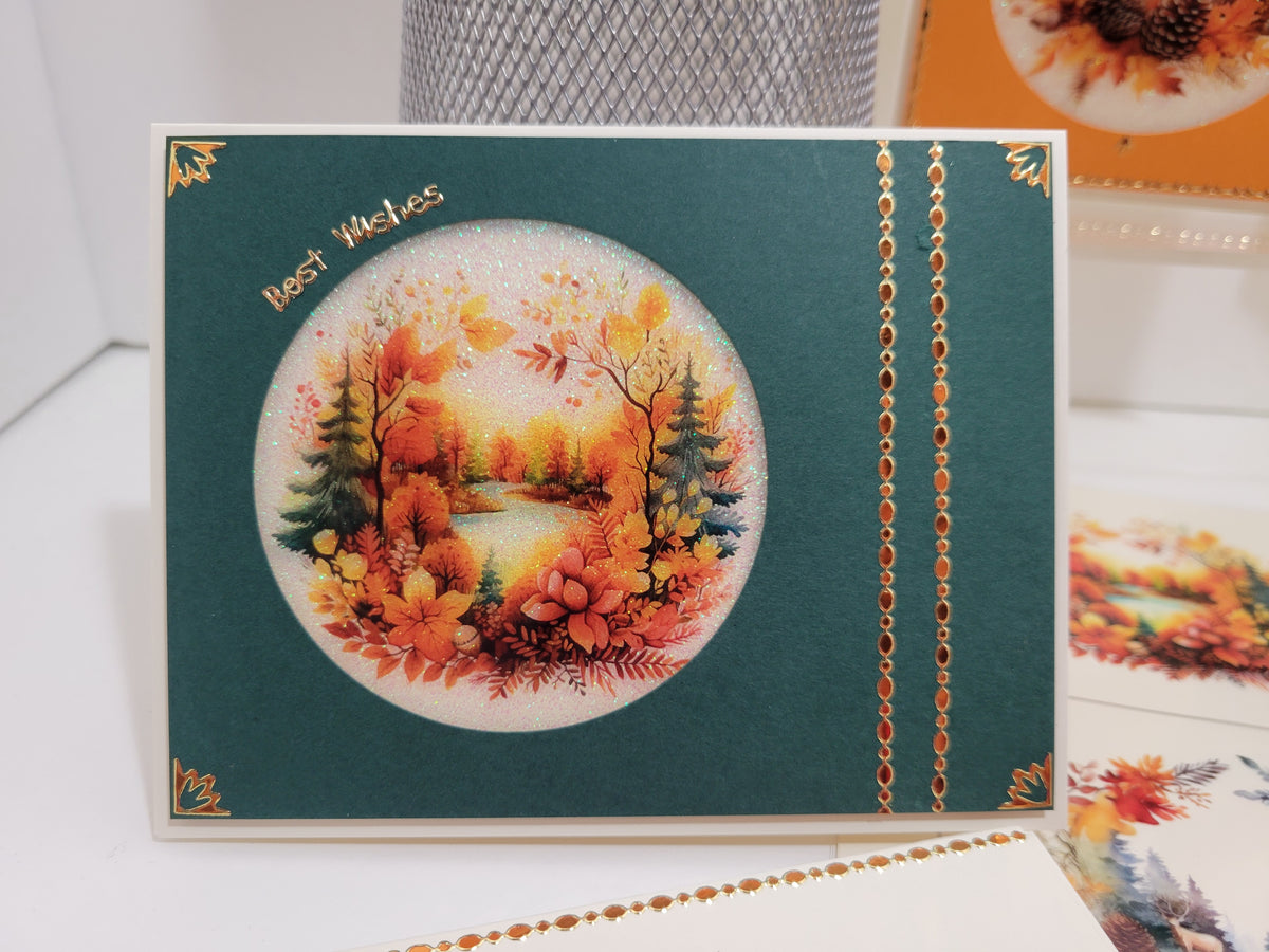 GlitterFilm and Vintage Hue 12 Card Kit Autumn Leaves Rounds