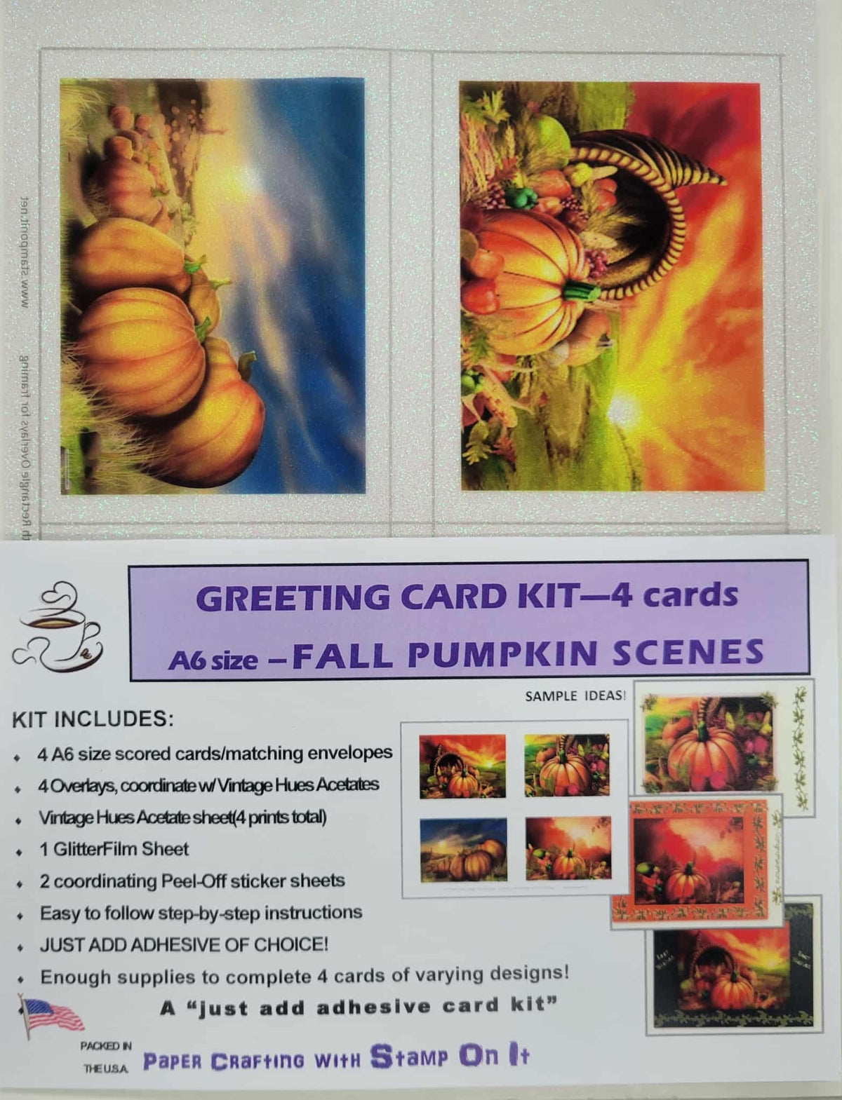 GlitterFilm and Vintage Hue 4 Card Kit Fall Pumpkin Scene