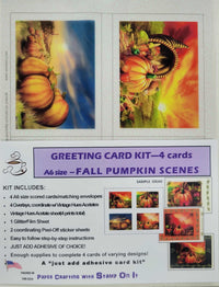 GlitterFilm and Vintage Hue 4 Card Kit Fall Pumpkin Scene