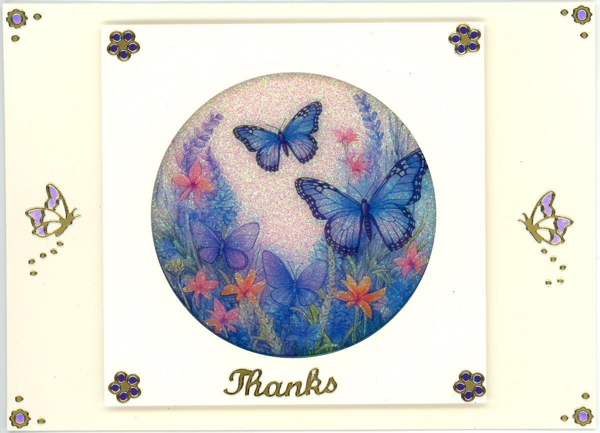 GlitterFilm and Vintage Hue 4 Card Kit Joan's Butterfly Garden