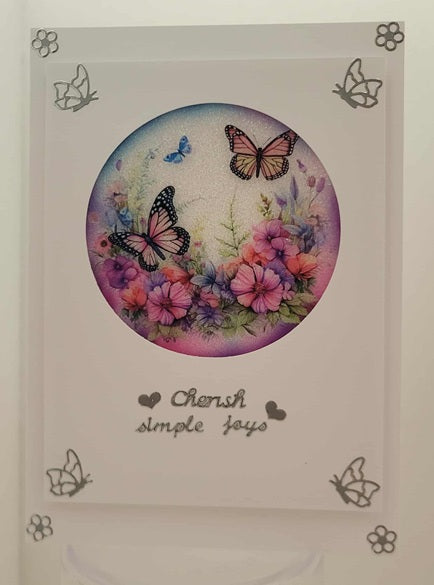 GlitterFilm and Vintage Hue 4 Card Kit Joan's Butterfly Garden
