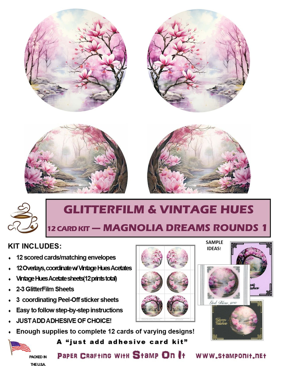 GlitterFilm and Vintage Hue 12 Card Kit Magnolia Dreams Rounds 1