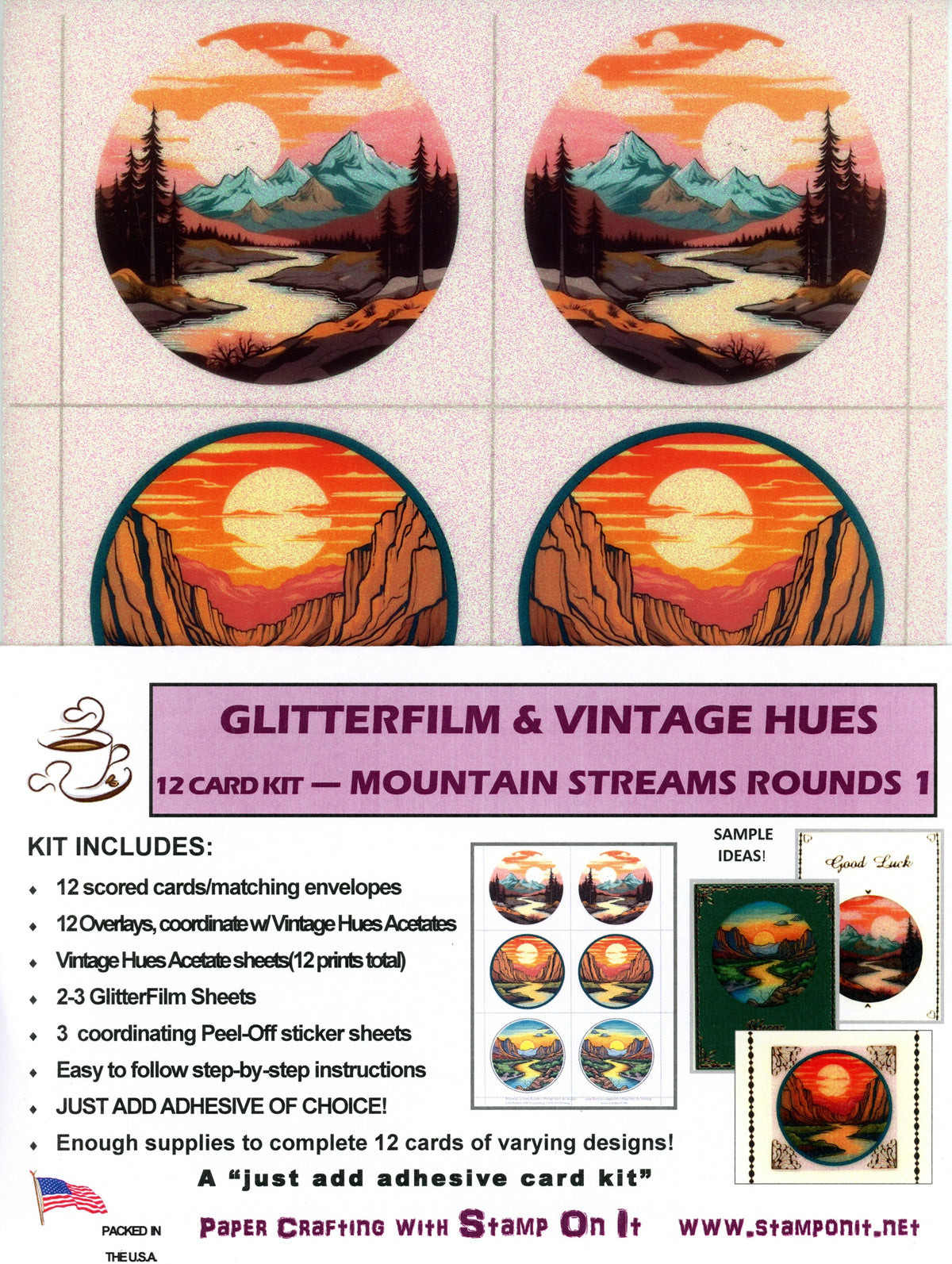 GlitterFilm and Vintage Hue 12 Card Kit Mountain Streams Rounds 1