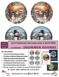 GlitterFilm and Vintage Hue 12 Card Kit Snowmen Rounds with GLITTER