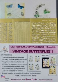 GlitterFilm & Vintage Hues 12 Card Kit Vintage Butterflies 1