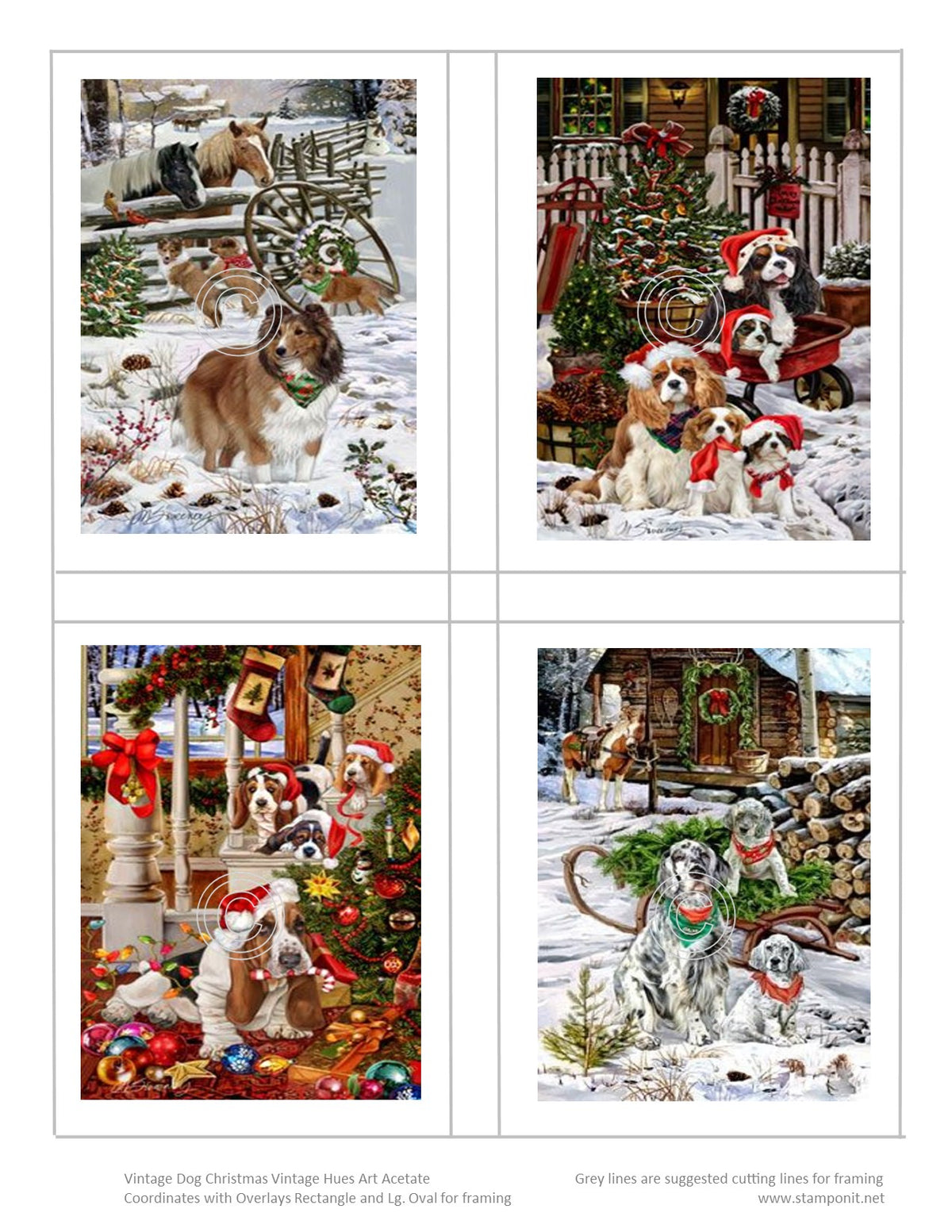 GlitterFilm and Vintage Hue 4 Card Kit Vintage Dog Christmas