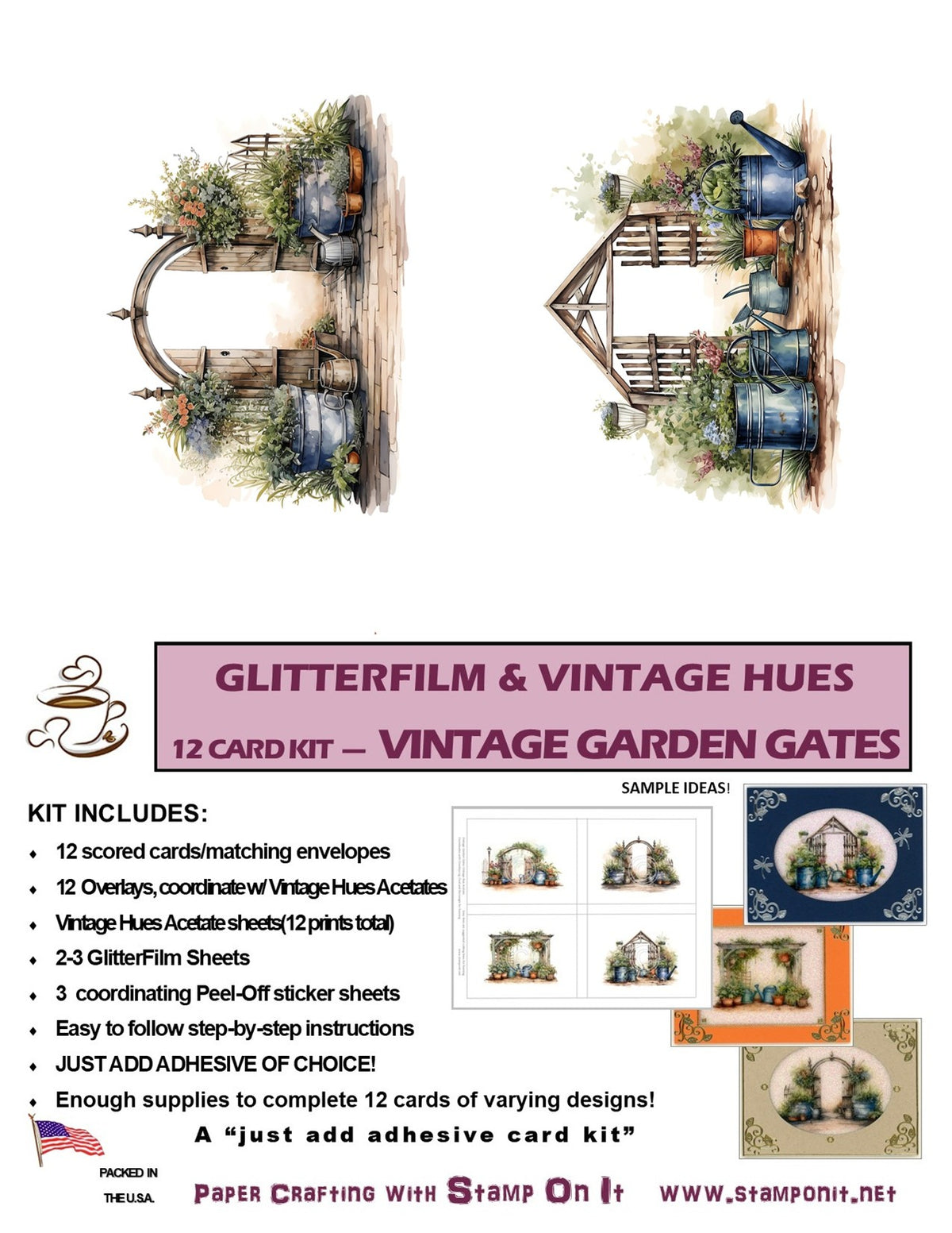GlitterFilm and Vintage Hue 12 Card Kit Vintage Garden Gates