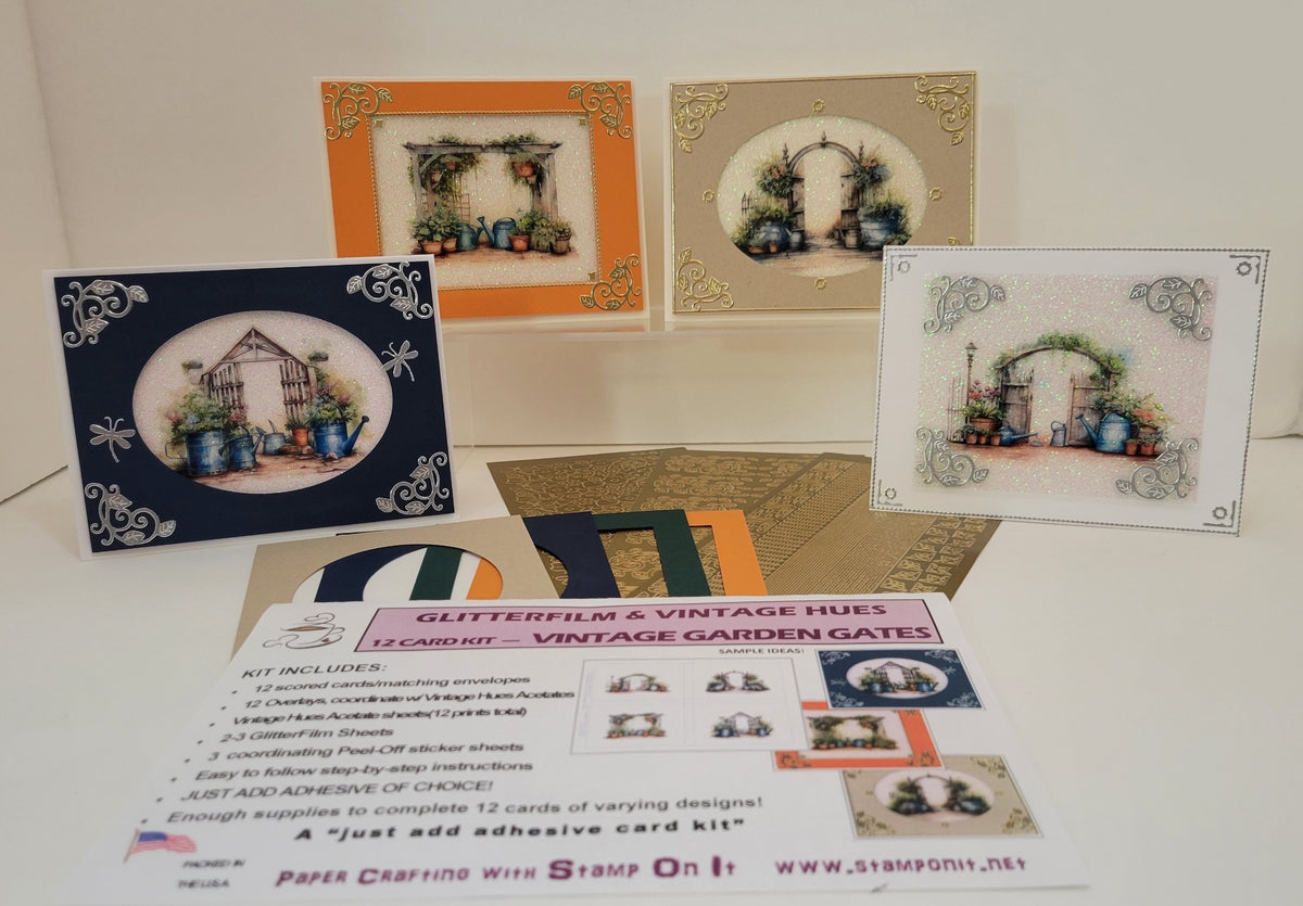 GlitterFilm and Vintage Hue 12 Card Kit Vintage Garden Gates