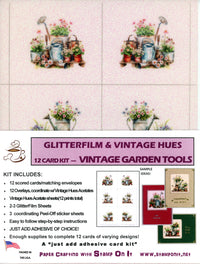 GlitterFilm and Vintage Hue 12 Card Kit Vintage Gardening Tools