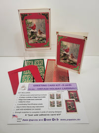 GlitterFilm and Vintage Hue 4 Card Kit Vintage Holiday Cardinals