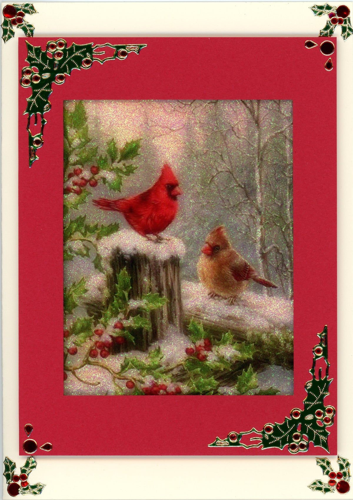 GlitterFilm and Vintage Hue 4 Card Kit Vintage Holiday Cardinals