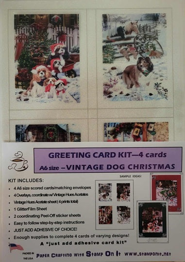 GlitterFilm and Vintage Hue 4 Card Kit Vintage Dog Christmas