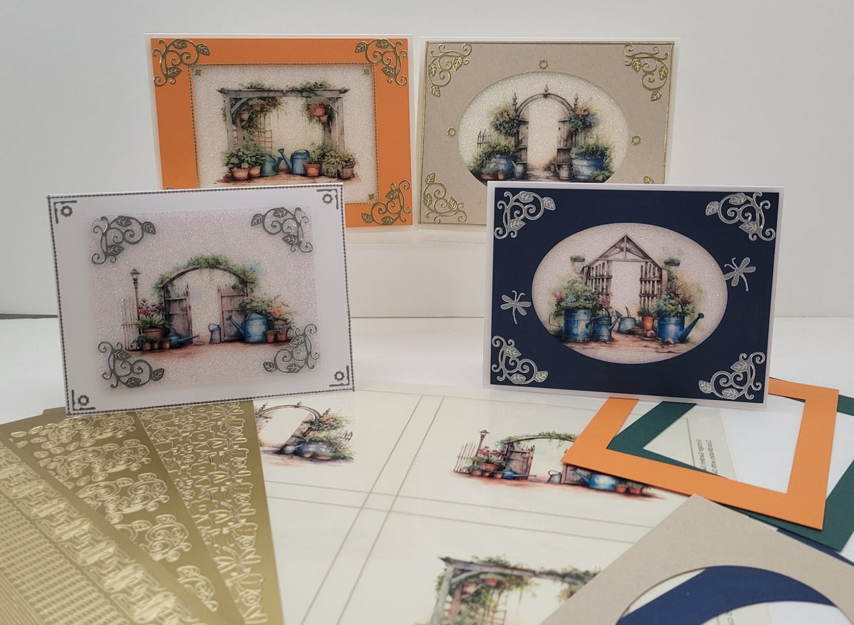 GlitterFilm and Vintage Hue 12 Card Kit Vintage Garden Gates