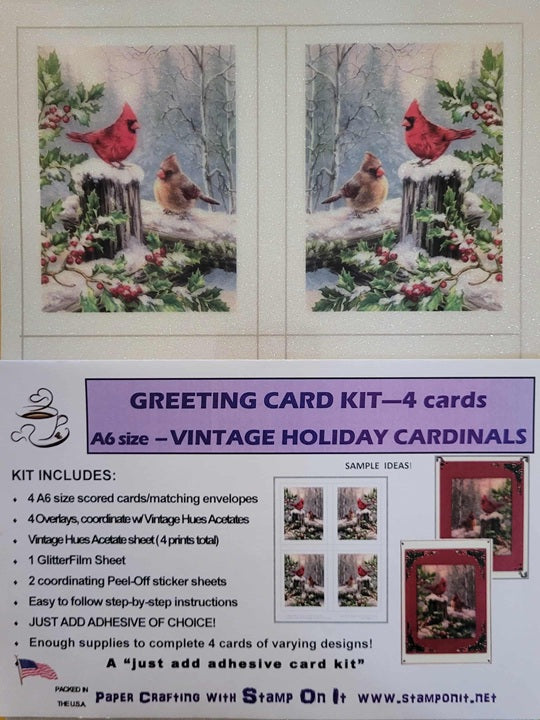 GlitterFilm and Vintage Hue 4 Card Kit Vintage Holiday Cardinals