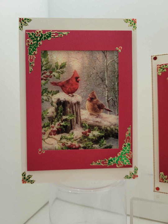GlitterFilm and Vintage Hue 4 Card Kit Vintage Holiday Cardinals