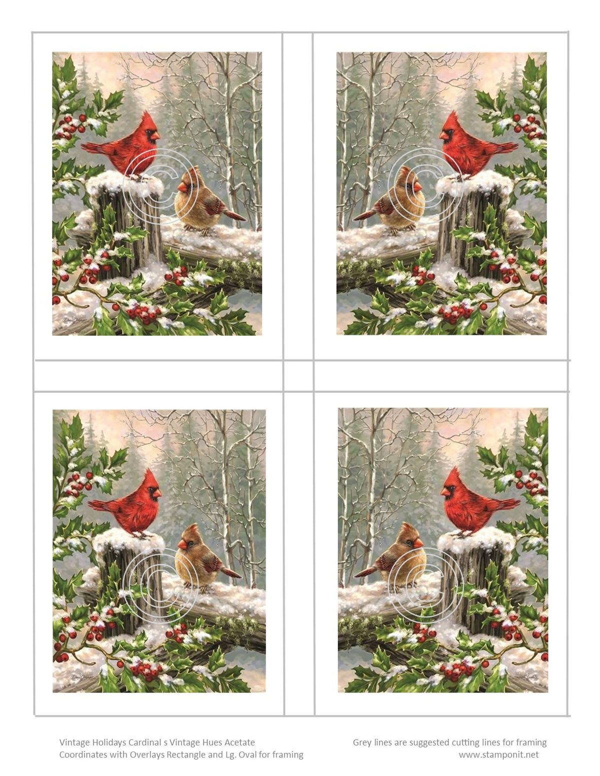 GlitterFilm and Vintage Hue 4 Card Kit Vintage Holiday Cardinals