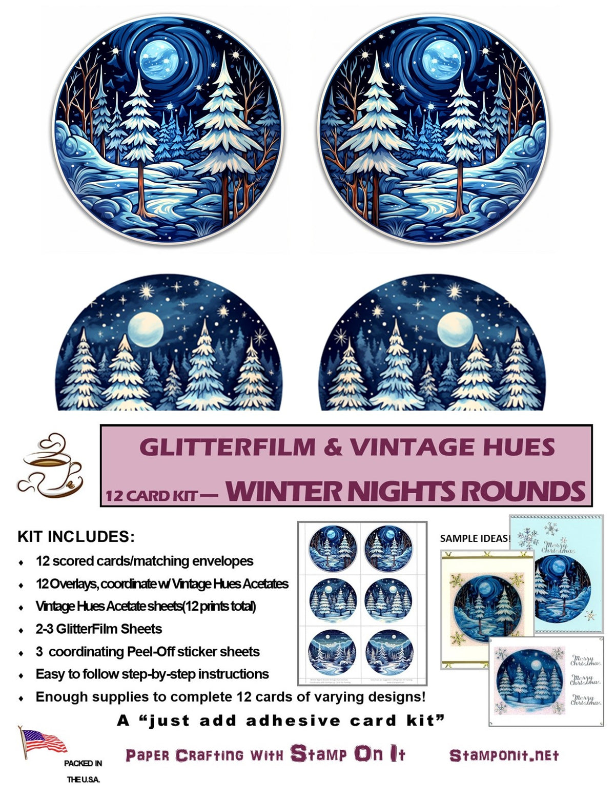 GlitterFilm and Vintage Hue 12 Card Kit Winter Nights Rounds