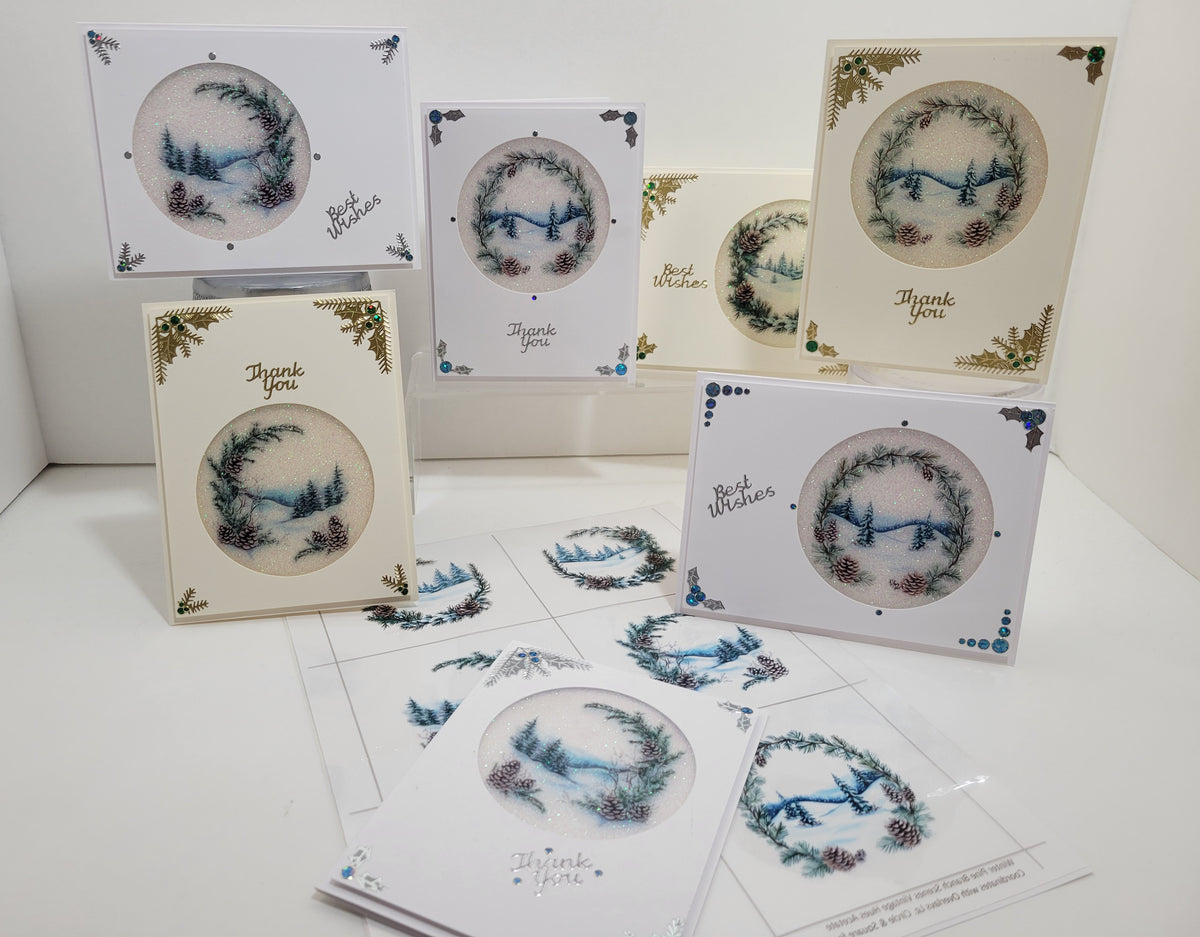 GlitterFilm and Vintage Hue 12 Card Kit Winter Branch Scenes