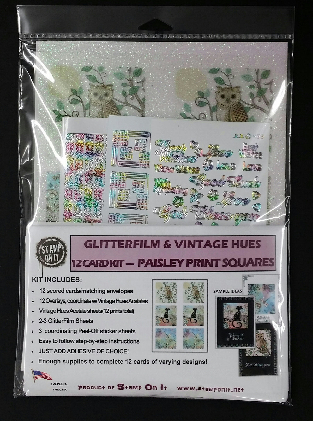 GlitterFilm & Vintage Hues 12 Card Kit Paisley Print Squares 1