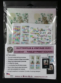 GlitterFilm & Vintage Hues 12 Card Kit Paisley Print Squares 1