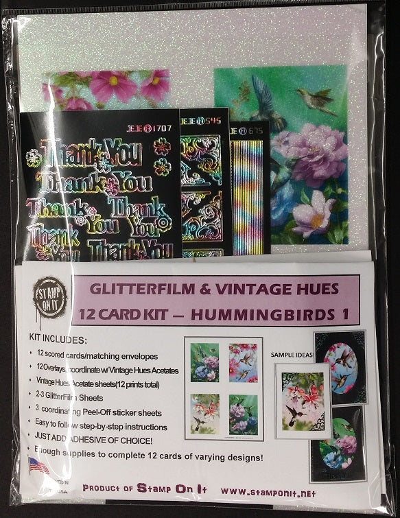 GlitterFilm & Vintage Hues 12 Card Kit Hummingbirds 1