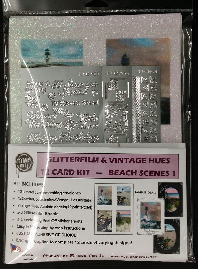 GlitterFilm & Vintage Hues 12 Card Kit Beach Scenes 1