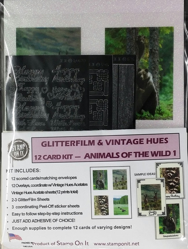 GlitterFilm & Vintage Hues 12 Card Kit Animals of the Wild 1