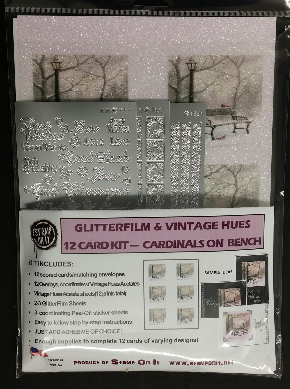 GlitterFilm & Vintage Hues 12 Card Kit Cardinals on Bench