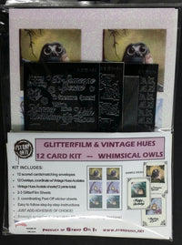 GlitterFilm & Vintage Hues 12 Card Kit Whimsical Owl Squares 1