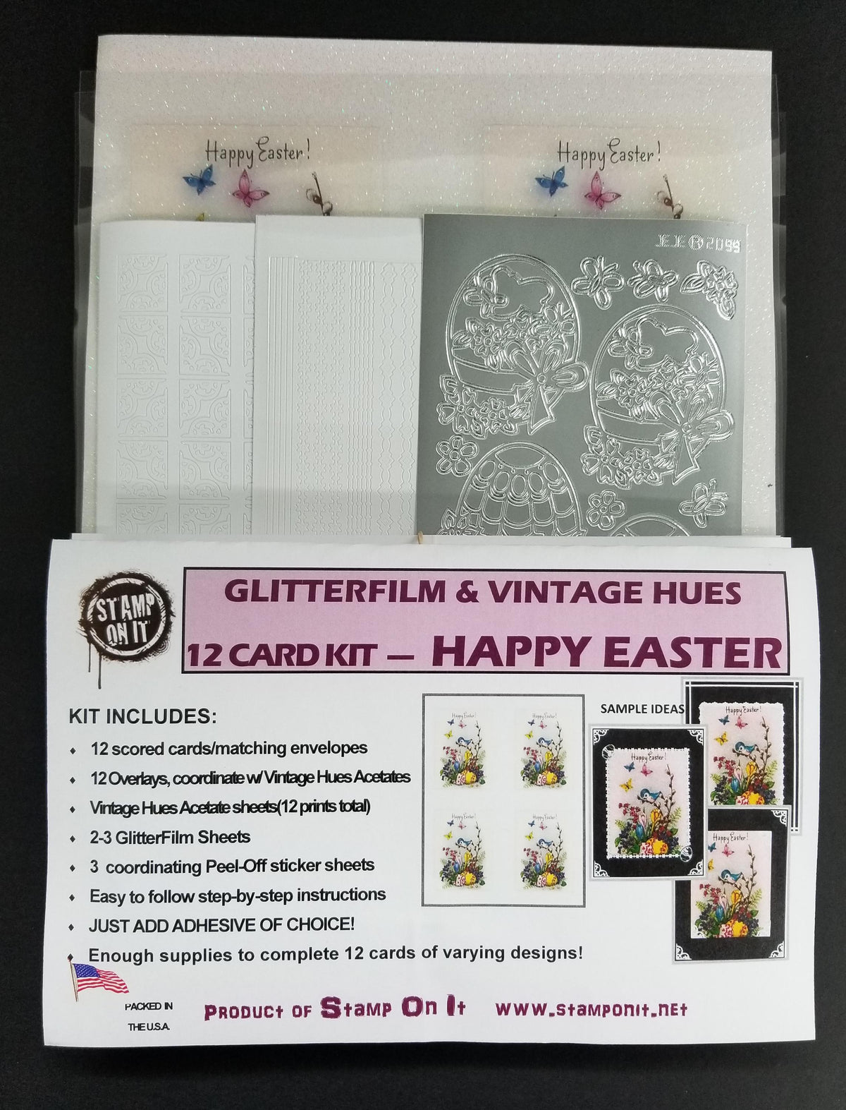 GlitterFilm & Vintage Hues 12 Card Kit Happy Easter