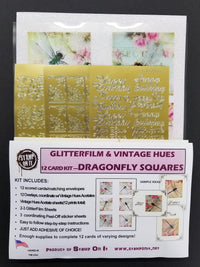 GlitterFilm & Vintage Hues 12 Card Kit Dragonfly Squares