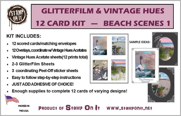 GlitterFilm & Vintage Hues 12 Card Kit Beach Scenes 1