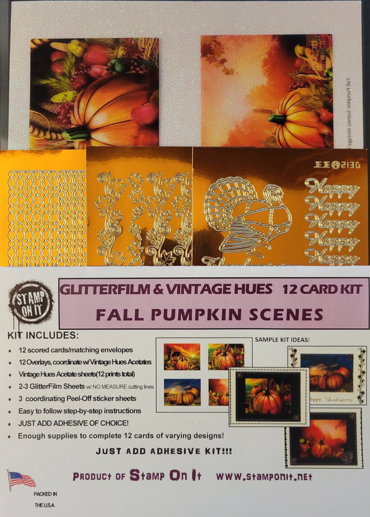 GlitterFilm & Vintage Hues 12 Card Kit Fall Pumpkin Scene