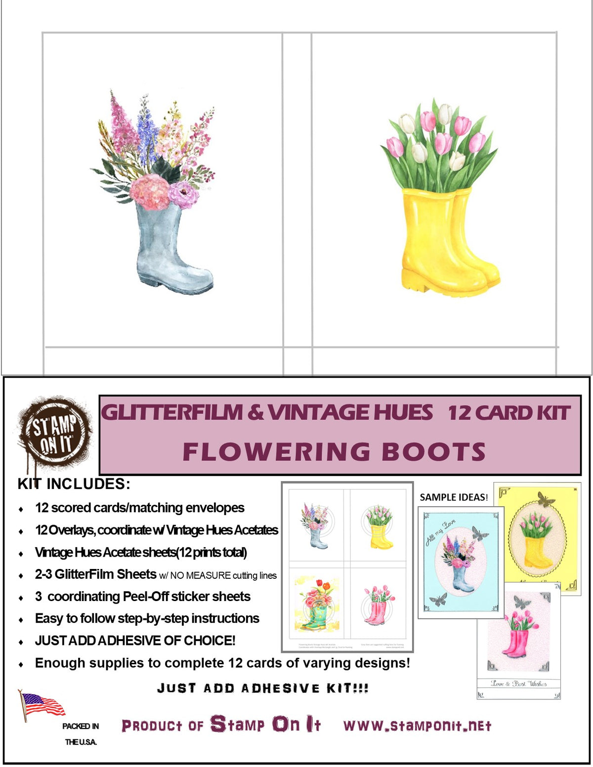 GlitterFilm & Vintage Hues 12 Card Kit Flowering Boots