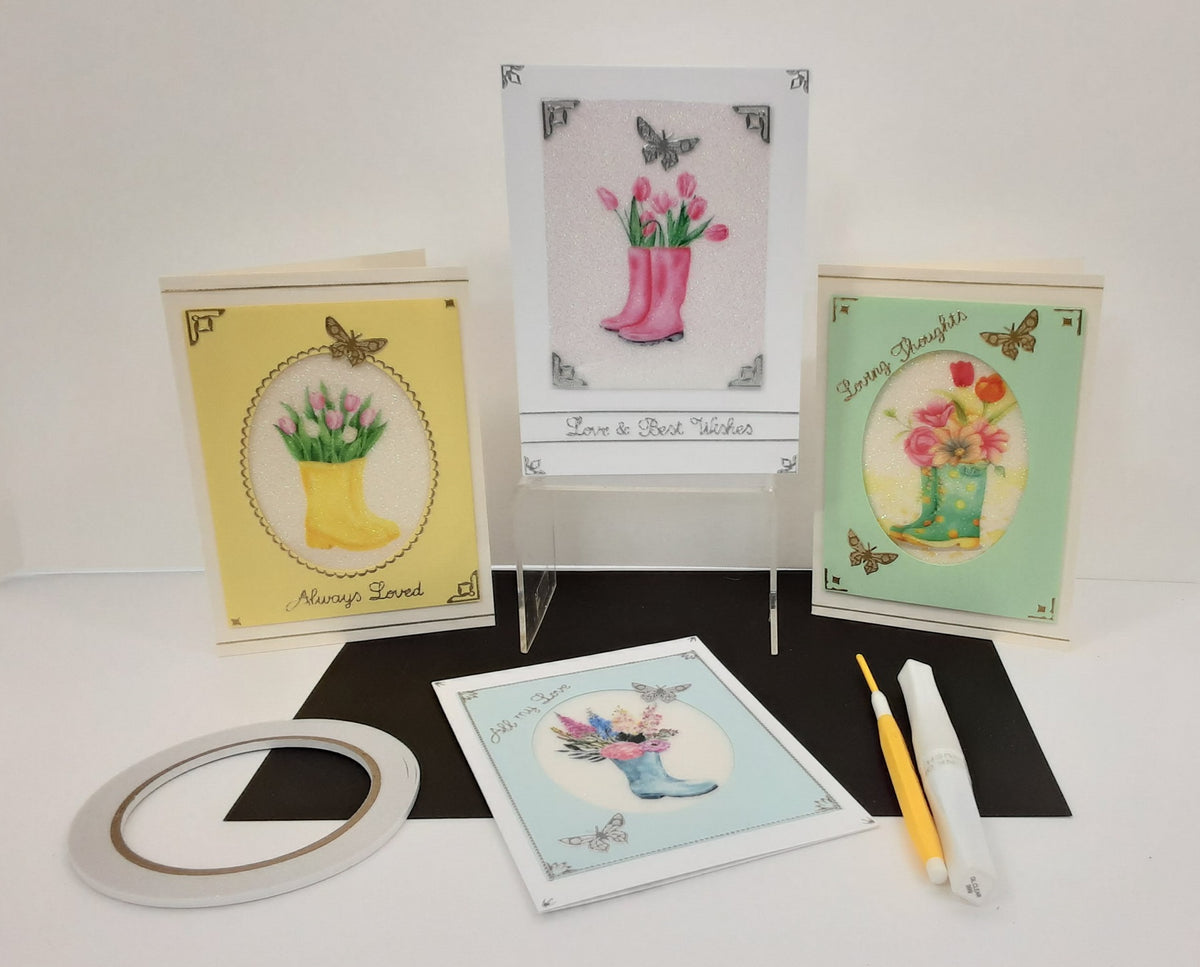 GlitterFilm & Vintage Hues 12 Card Kit Flowering Boots