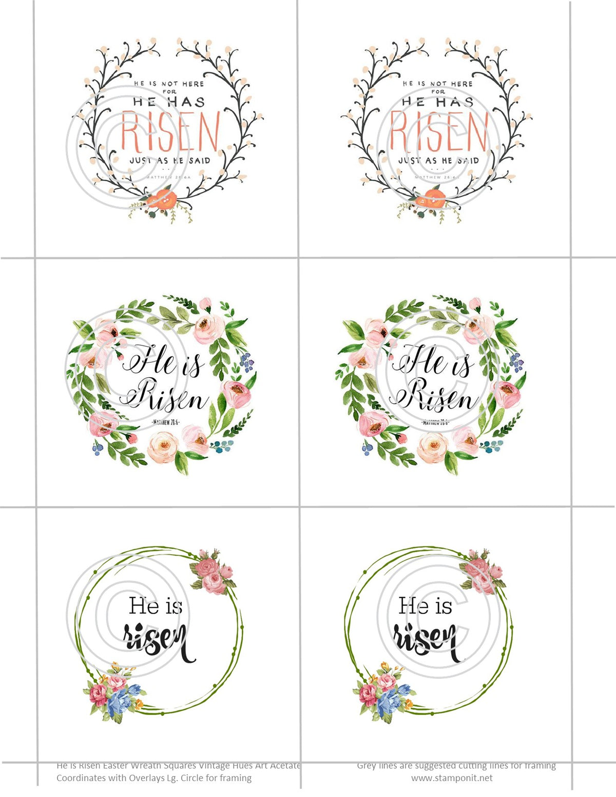 He Is Risen Wreath Squares, Vintage Hue Acetate
