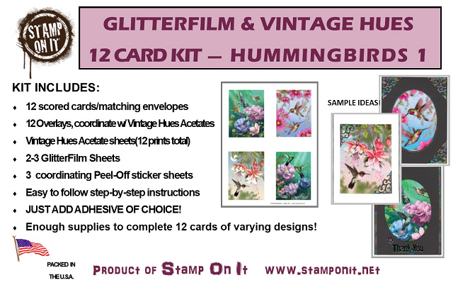 GlitterFilm & Vintage Hues 12 Card Kit Hummingbirds 1