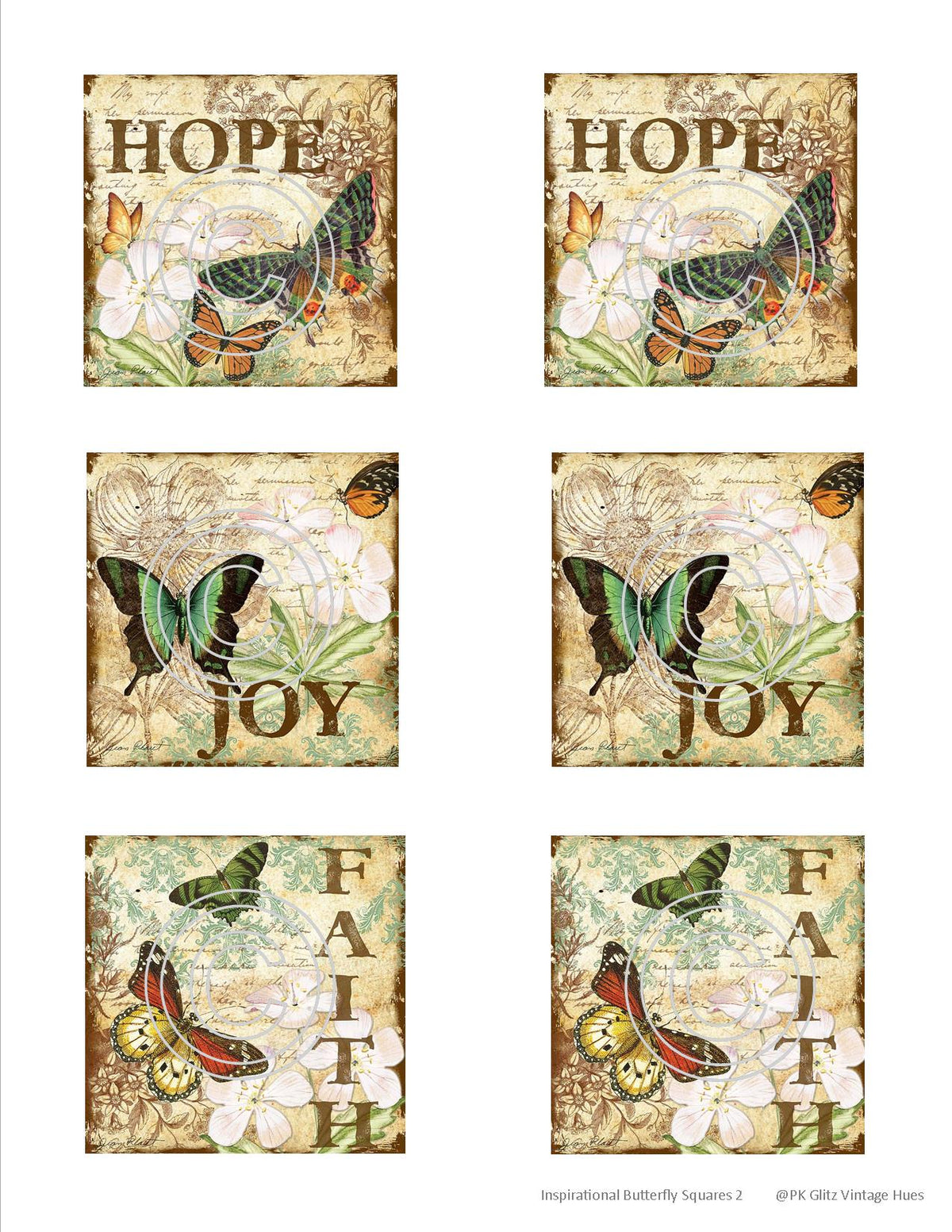 GlitterFilm & Vintage Hues 12 Card Kit Inspirational Butterfly Squares 2