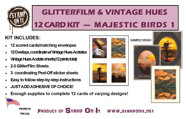 GlitterFilm & Vintage Hues 12 Card Kit Majestic Birds