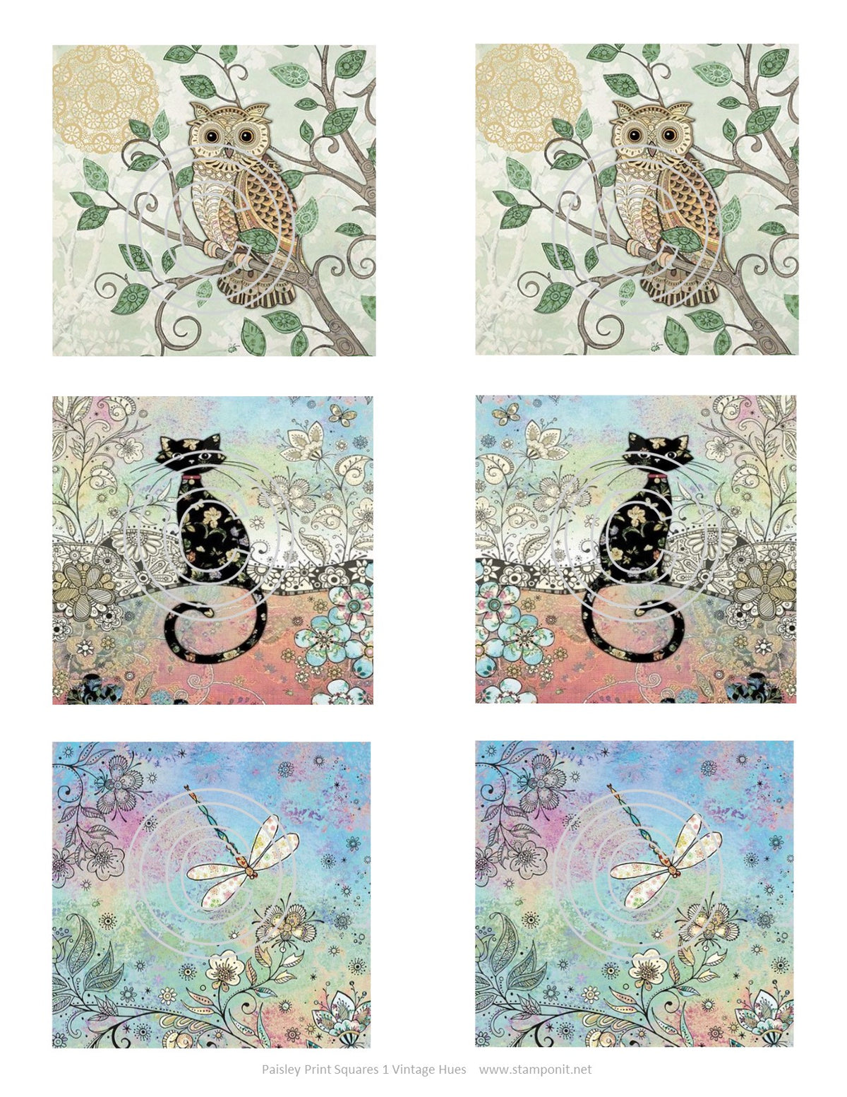 GlitterFilm & Vintage Hues 12 Card Kit Paisley Print Squares 1