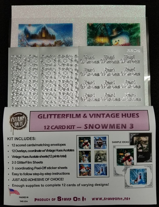 GlitterFilm & Vintage Hues 12 Card Kit Snowmen 3