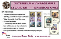 GlitterFilm & Vintage Hues 12 Card Kit Whimsical Owl Squares 1