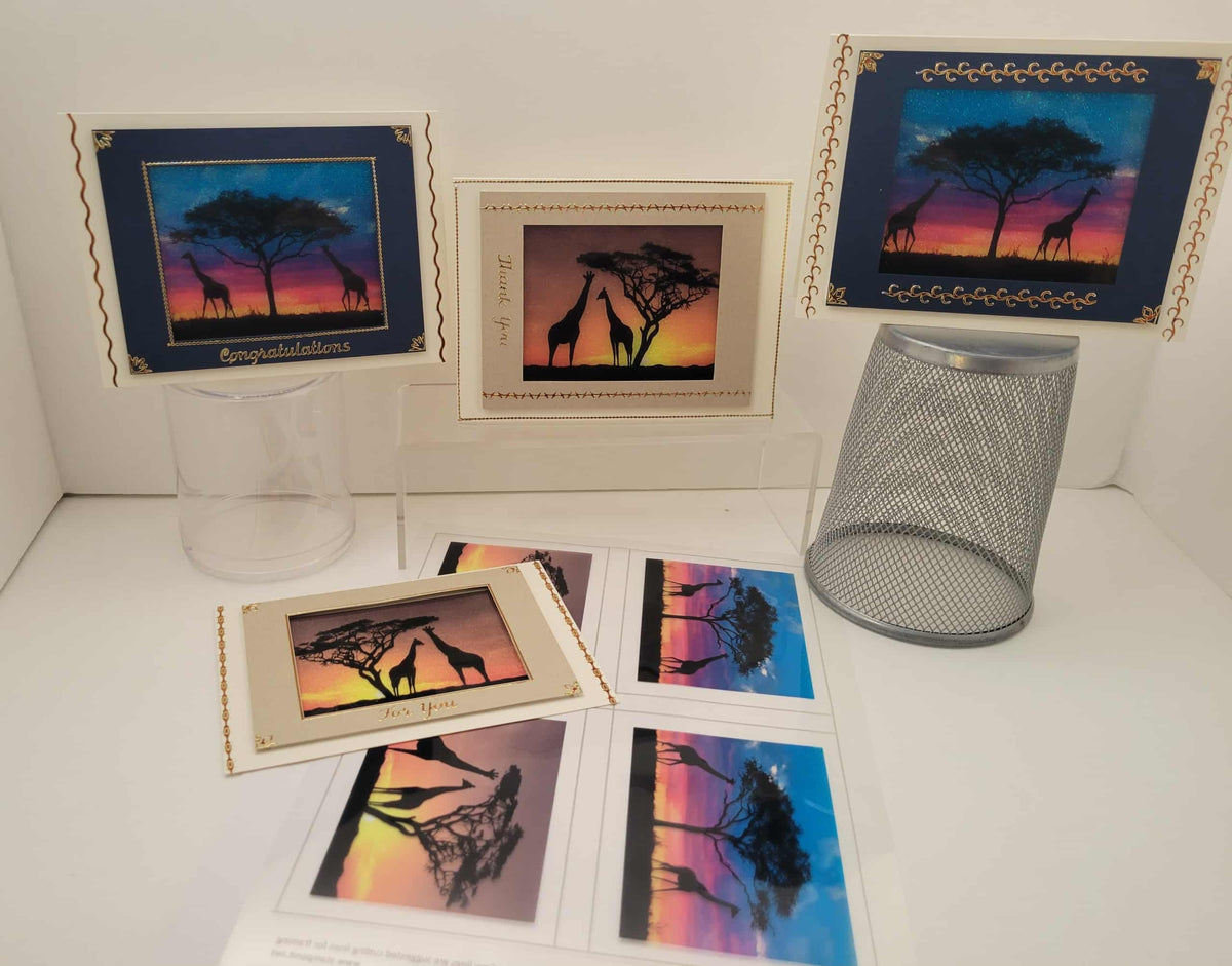 GlitterFilm and Vintage Hue 4 Card Kit Safari Animals 1