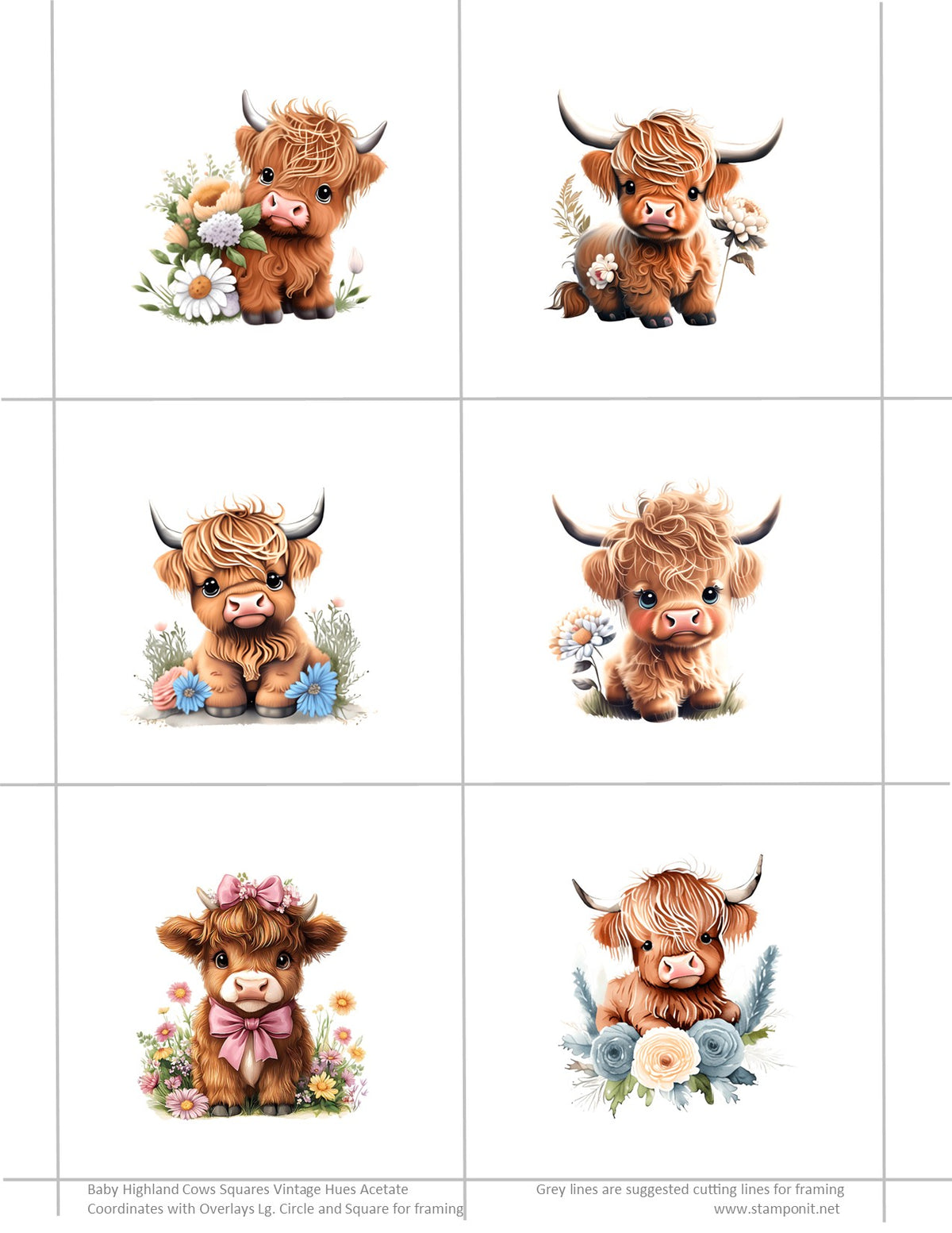 Baby Highland Cow Squares Vintage Hue Acetate